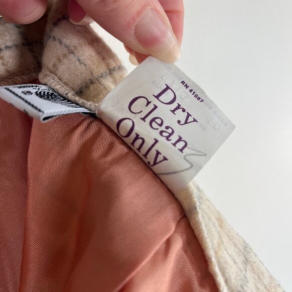 Vintage Kellwood Company Wool Plaid A-Line Skirt Beige Gray Check Lined Size 10 - Picture 9 of 10